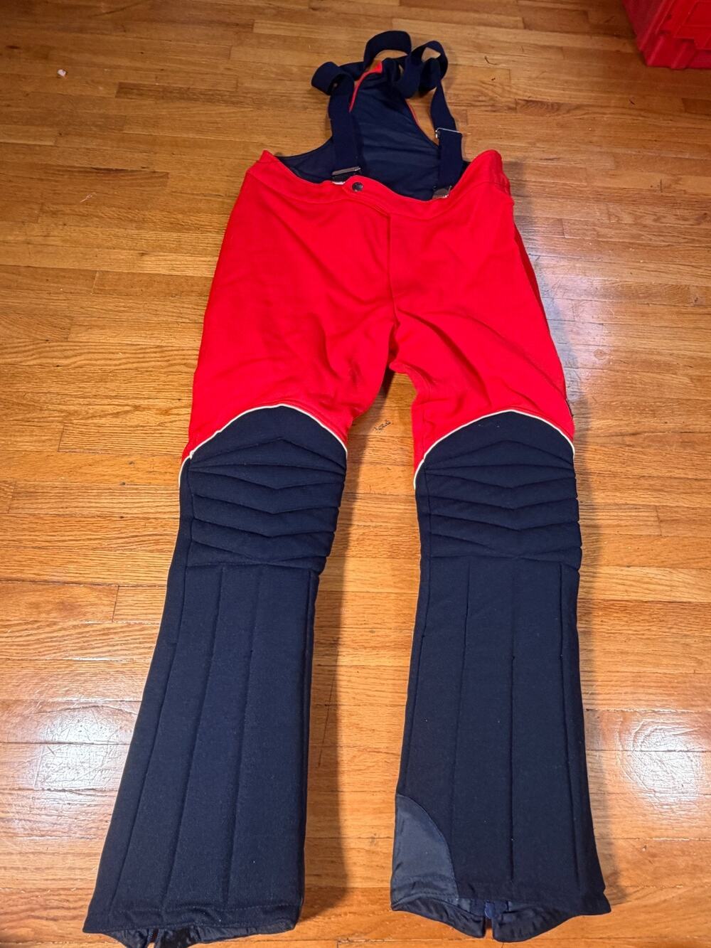 Vintage FILA Ski Bib Pants Red Navy Padded Knees Suspenders Made Italy Size 36 R